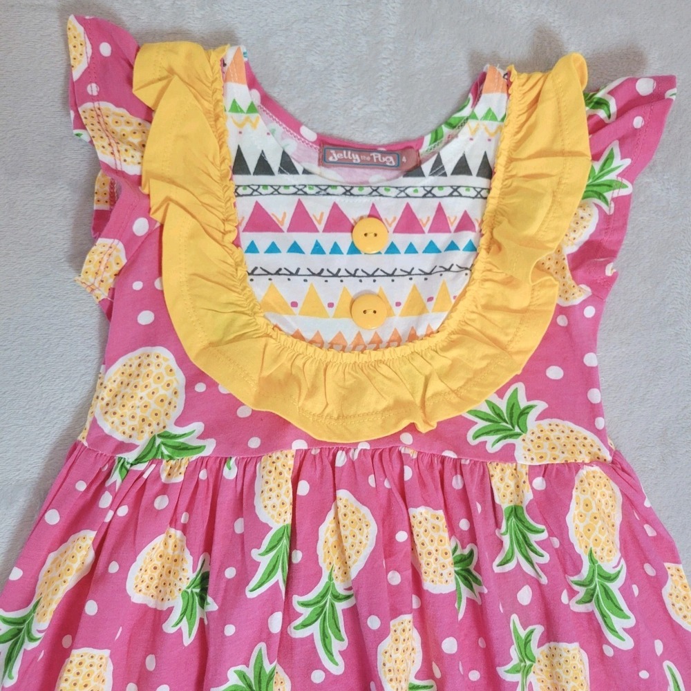 Jelly The Pug Girls Size 4 Maxi Dress Pineapple Print Collection Pink Colorful - Picture 2 of 7
